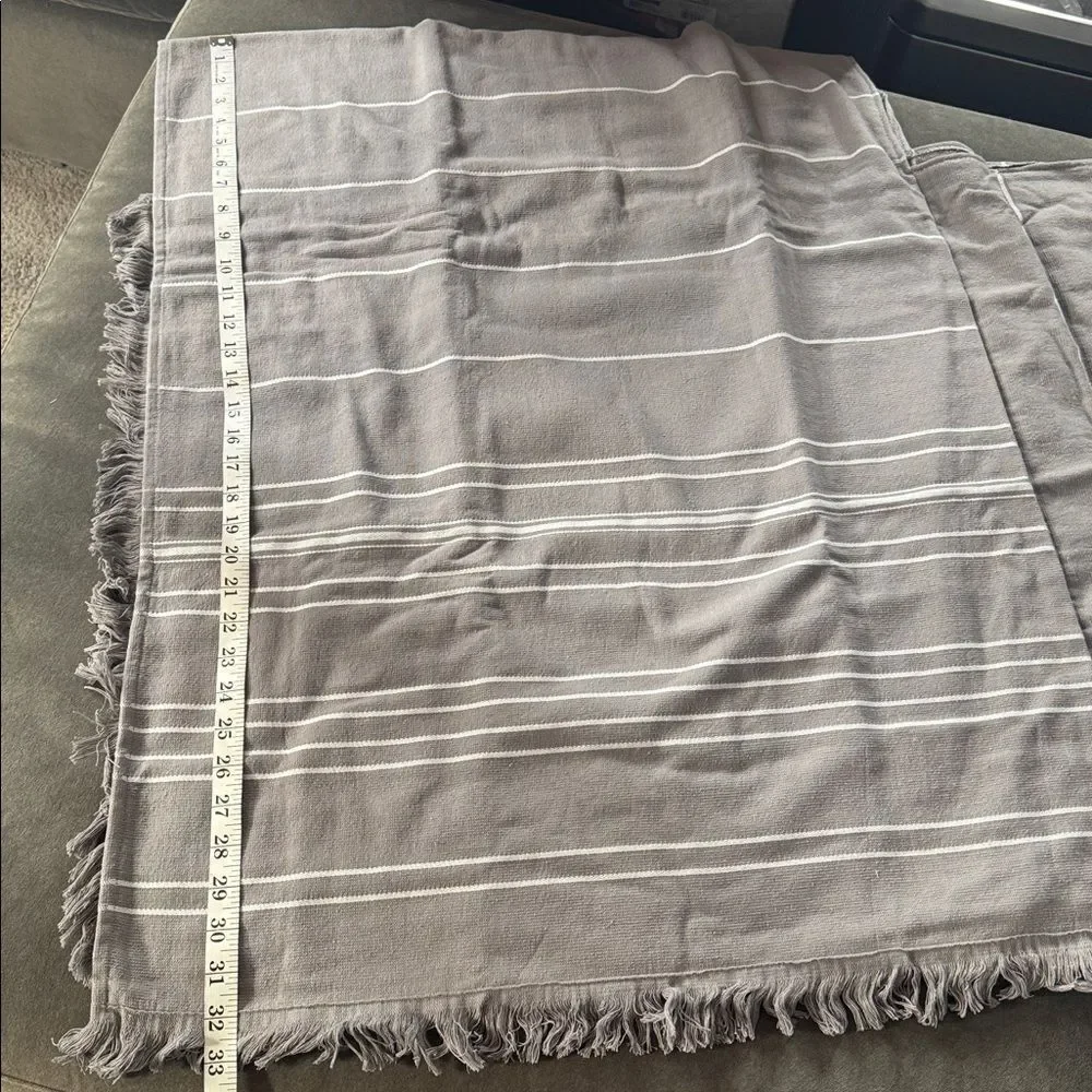 Adult Unisex Gray Striped Poncho Towel & Headband 100% Cotton Turkish Robe NEW
